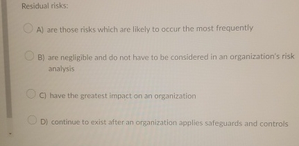  Residual risks: A) are those risks which are likely to occur