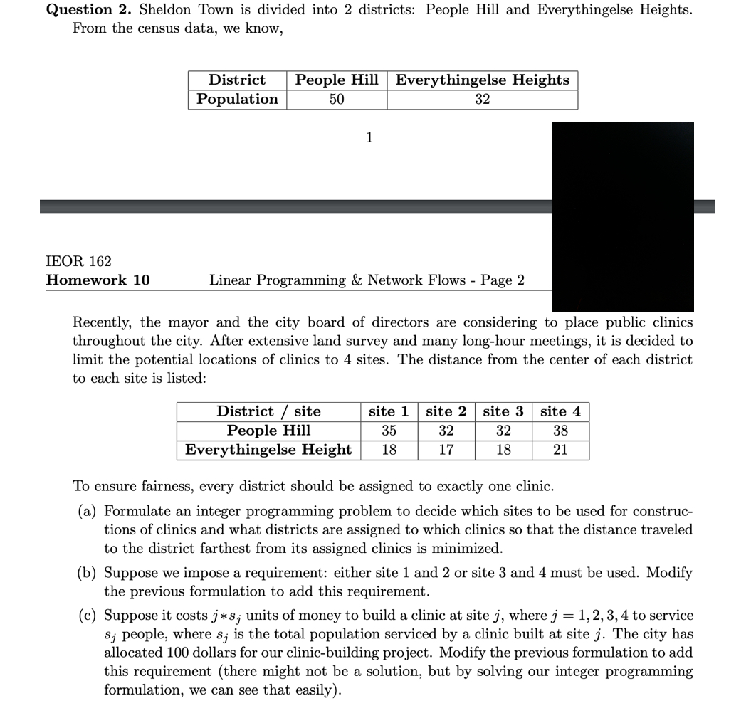  Question 2. Sheldon Town is divided into 2 districts: People Hill