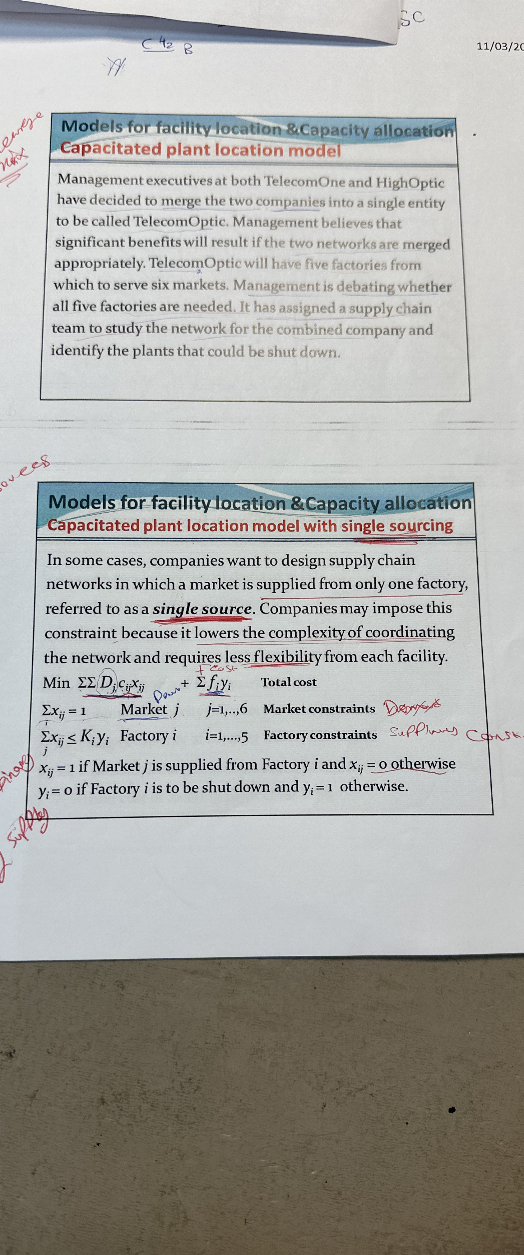  Models for facility location & Capacity allocation Capacitated plant location model