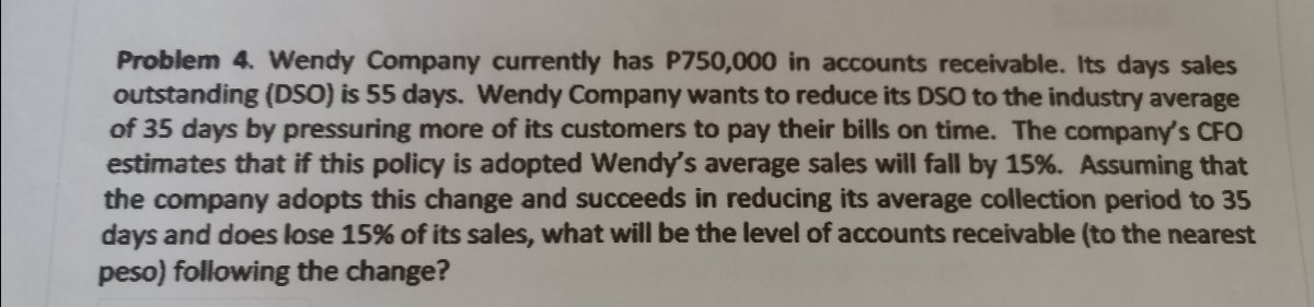 show the solution in good accounting form Problem 4. Wendy Company currently
