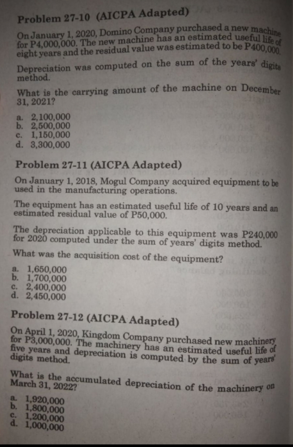 Problem 27-10 , 27-11 and 27-12. Problem 27-10 (AICPA Adapted) On January