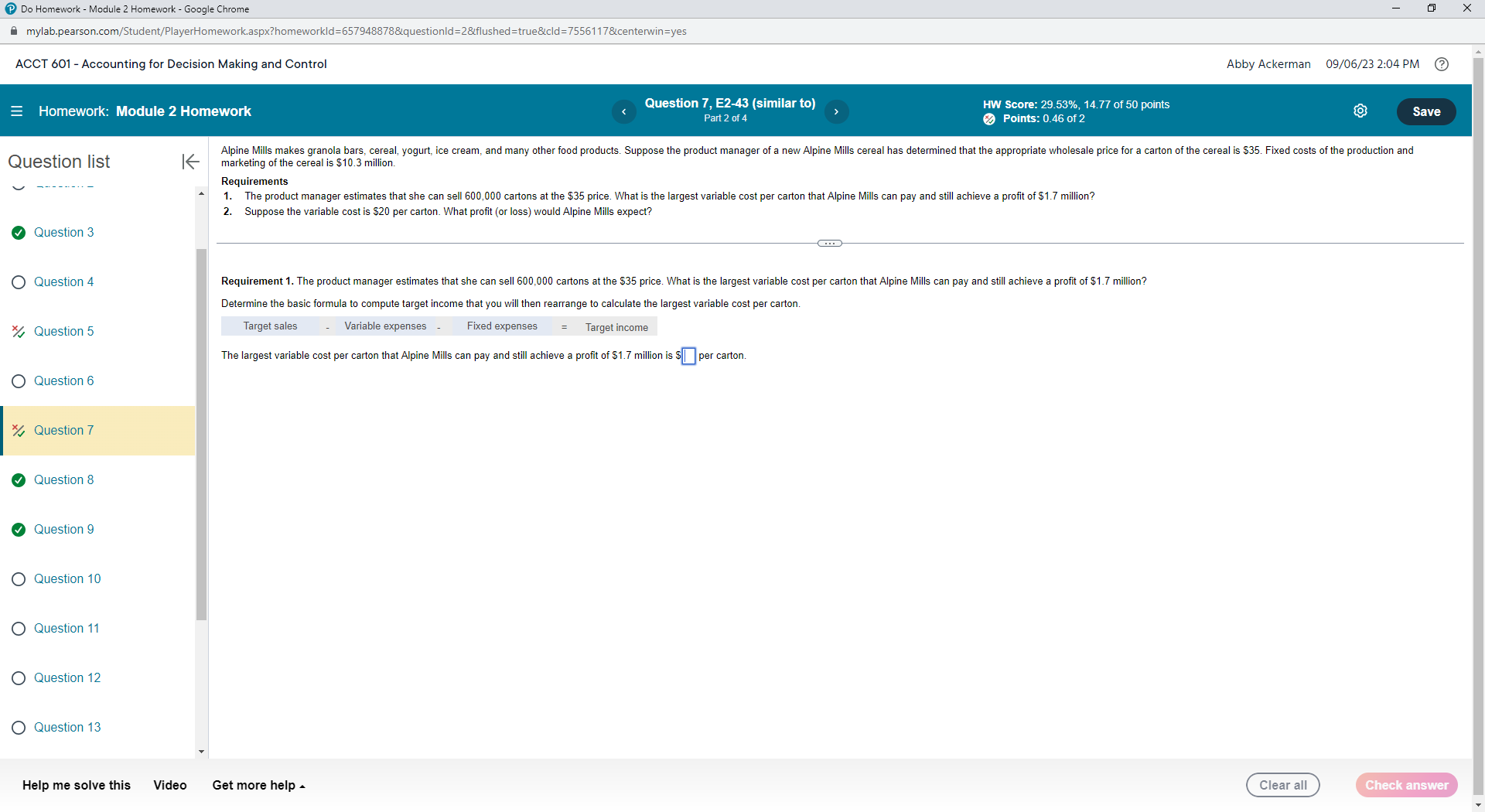  Do Homework - Module 2 Homework - Google Chrome X mylab.pearson.com/Student/PlayerHomework.aspx?homeworkld=657948878&questionld=2&flushed=true&cld=7556117&centerwin=yes