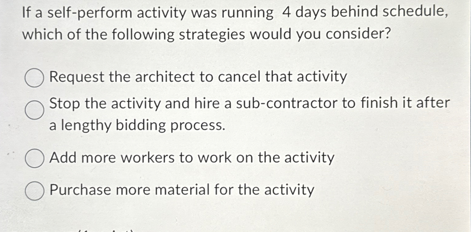  If a self-perform activity was running 4 days behind schedule, which