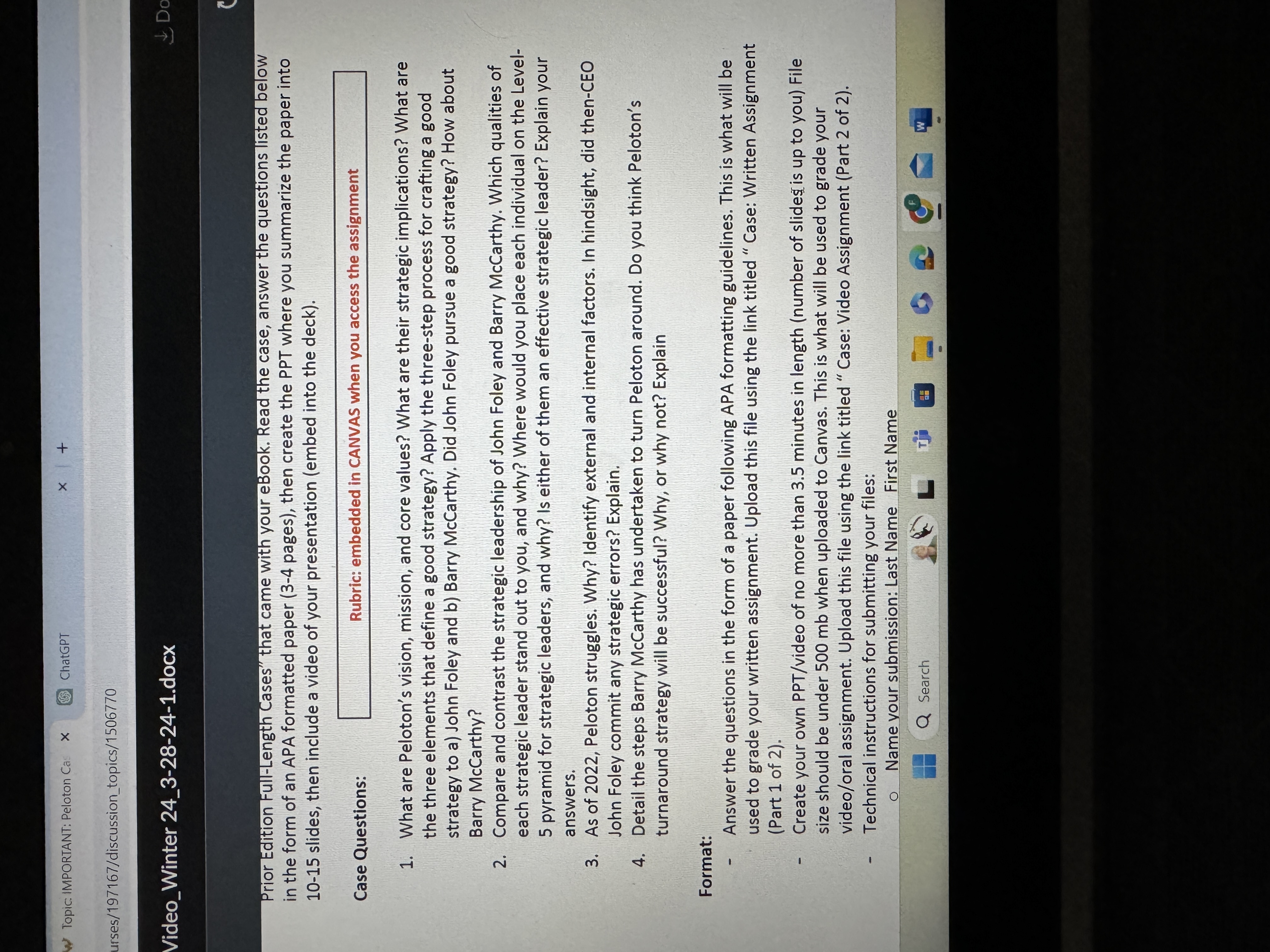  Topic: IMPORTANT: Peloton Cas ChatGPT urses/197167/discussion_topics/1506770 Video_Winter 24_3-28-24-1.docx Prior Edition Full-Length