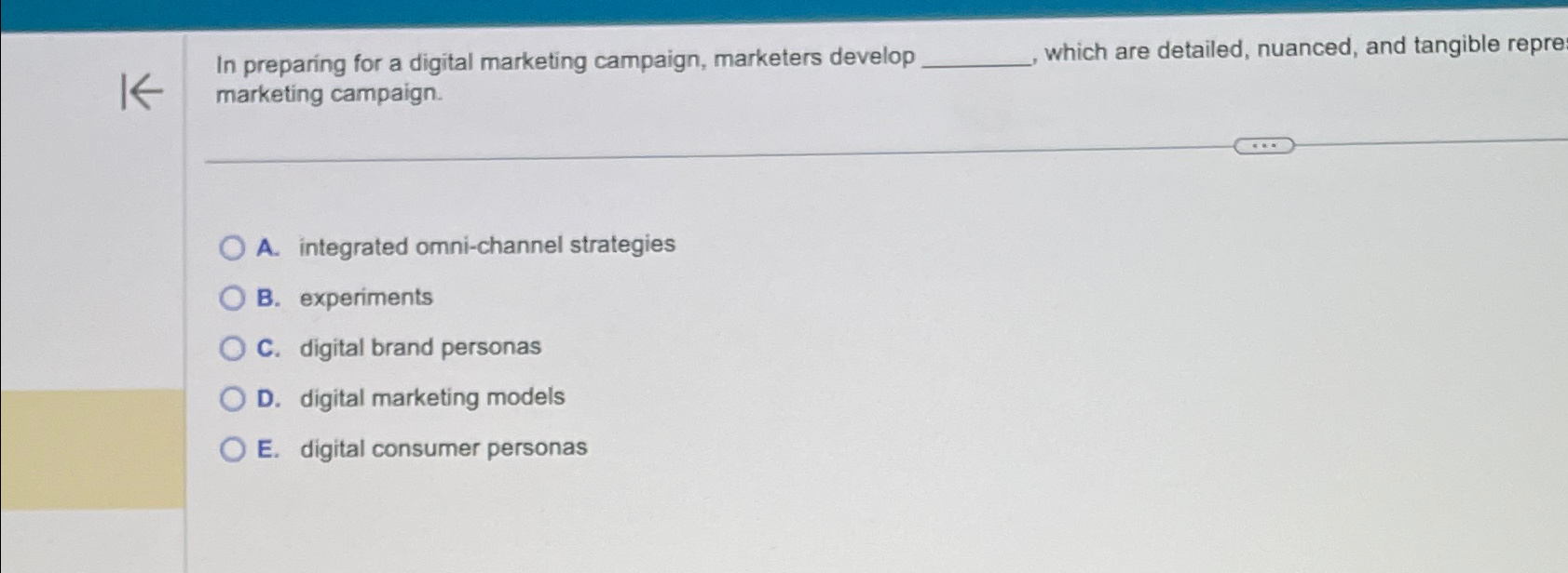  In preparing for a digital marketing campaign, marketers develop which are