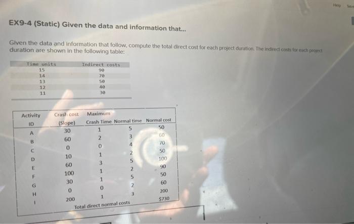  EX9-4 (Static) Given the data and information that... Given the data