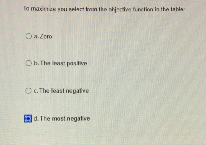  To maximize you select from the objective function in the table: