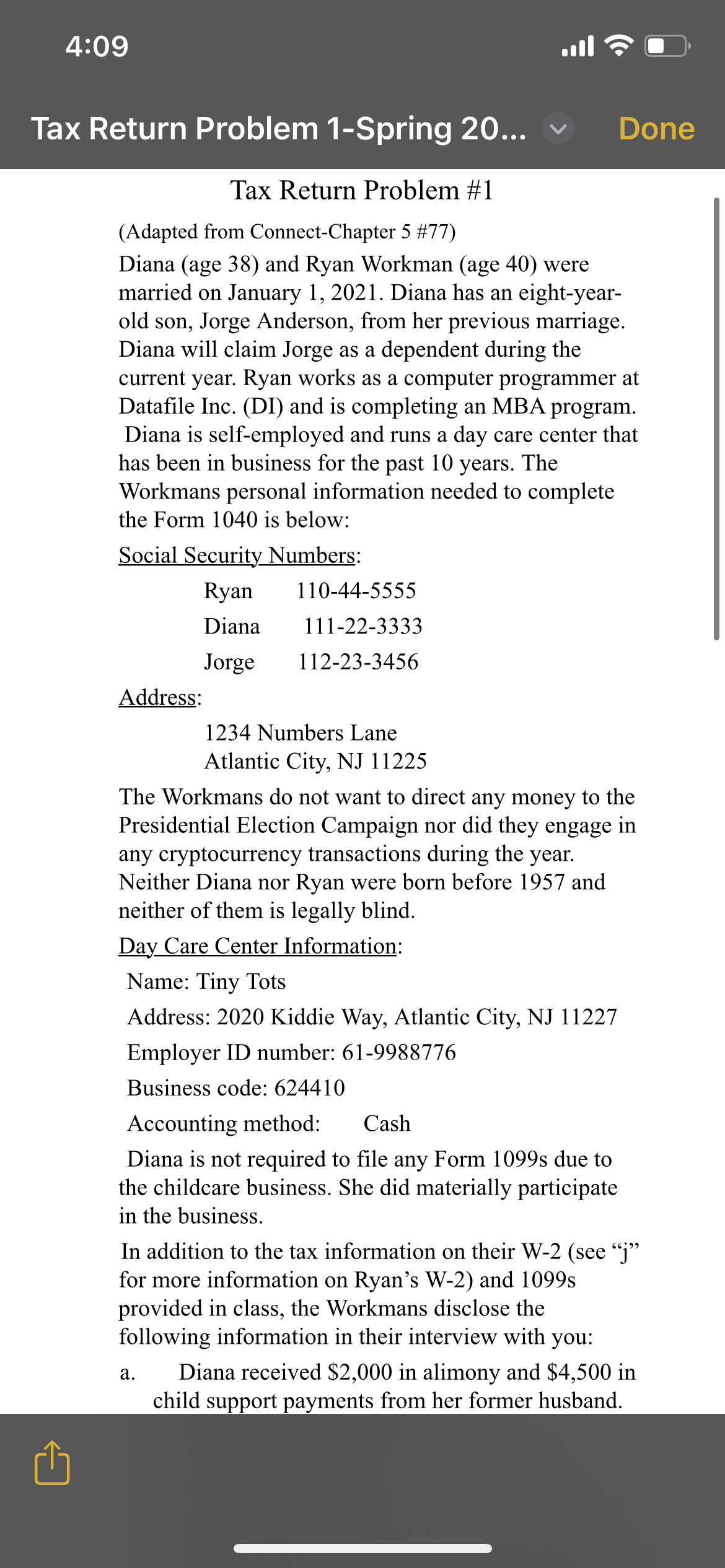 father's life insurance policy, Diana also received $150,000. e. The couple spent