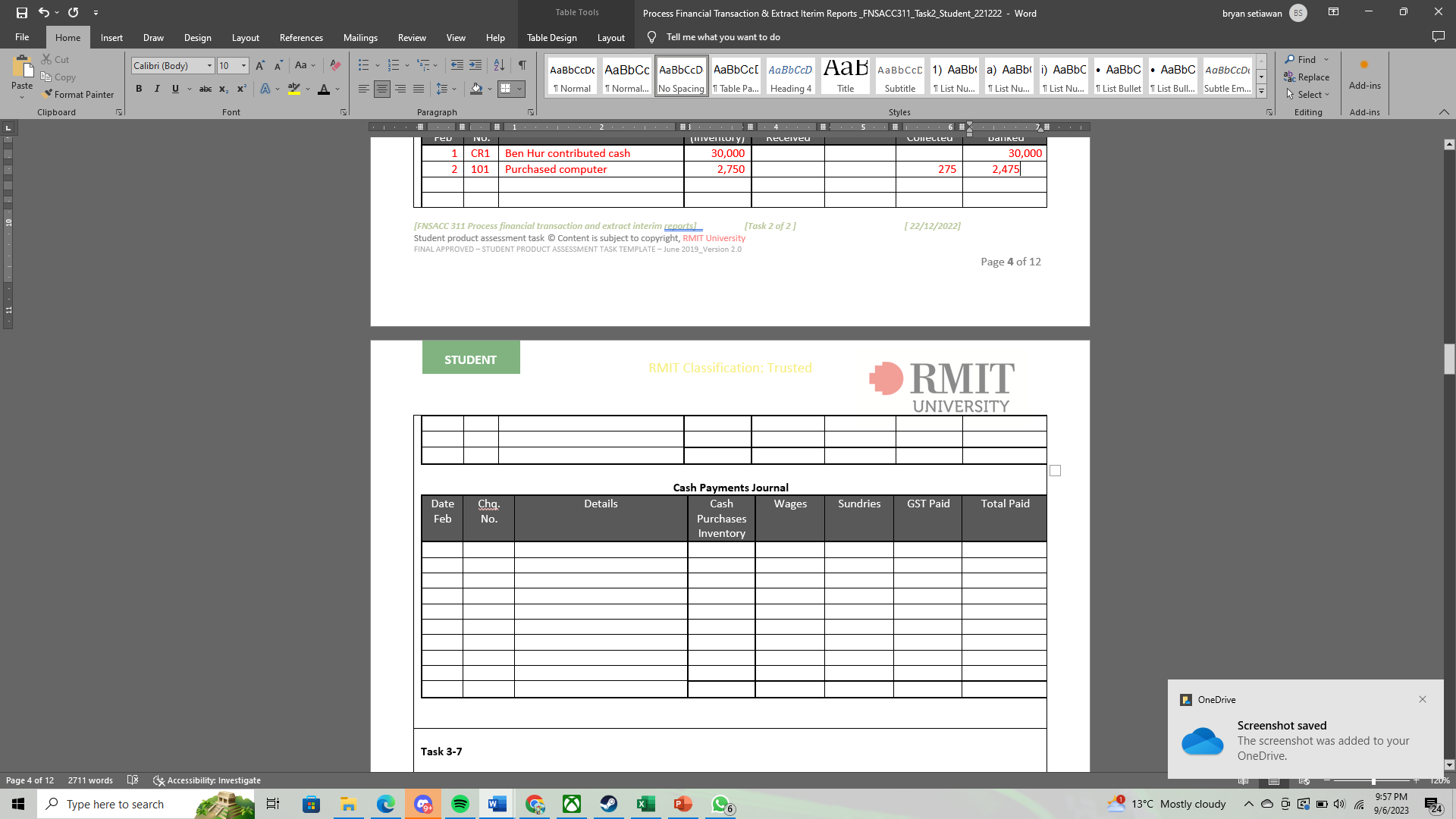 Table Tools Process Financial Transaction & Extract Iterim Reports _FNSACC311_Task2_Student_221222 -
