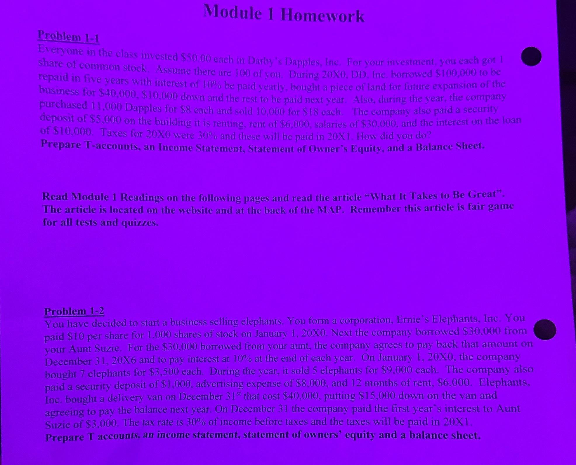  Module 1 Homework Problem 1-1 Everyone in the class invested $50.00