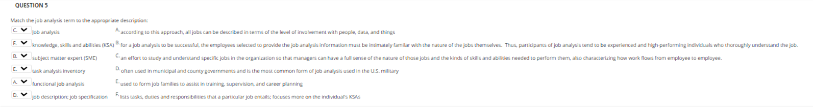 The letters next to the analysis terms are incorrect. Please match the