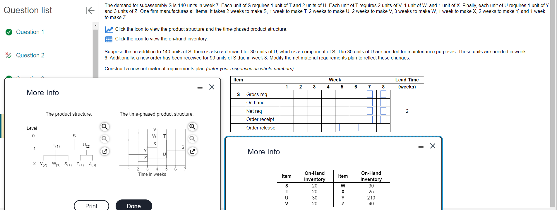  Question list Question 1 ?? Question 2 The demand for subassembly