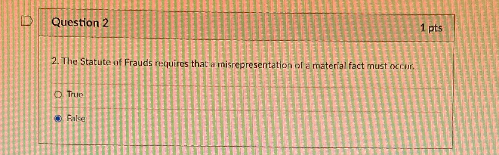  Question 2 1pts 2. The Statute of Frauds requires that a