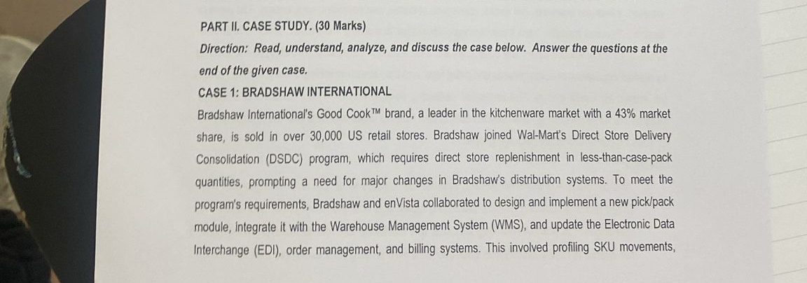  PART II. CASE STUDY. (30 Marks) Direction: Read, understand, analyze, and