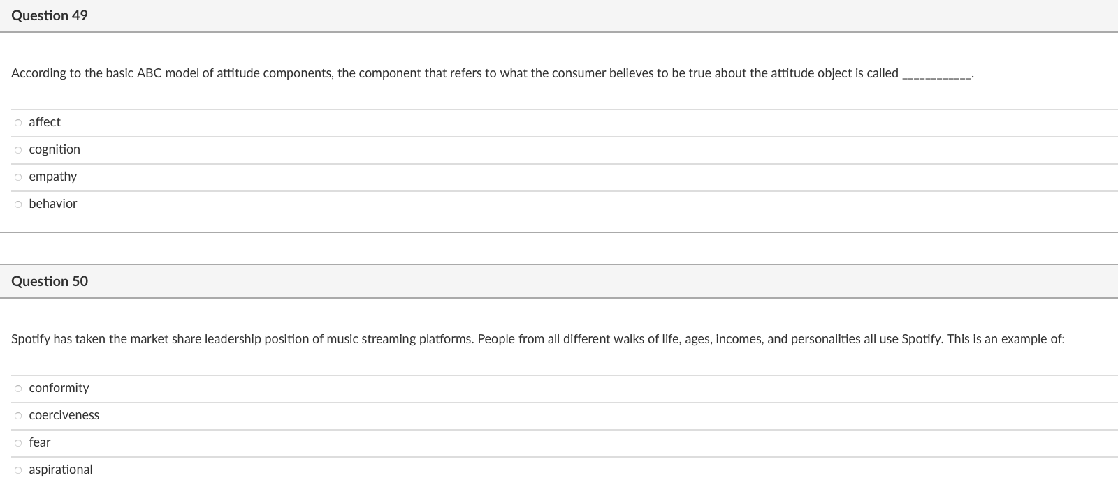 According to the basic ABC model of attitude components, the component