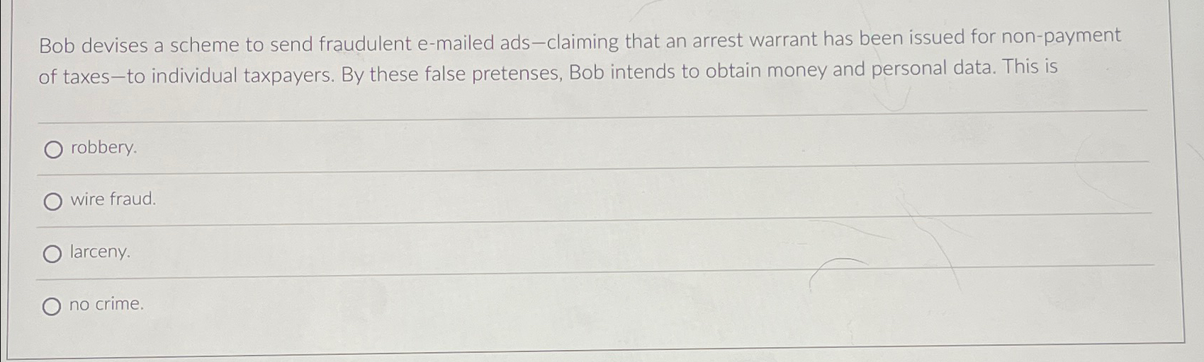 Bob devises a scheme to send fraudulent e-mailed ads-claiming that an