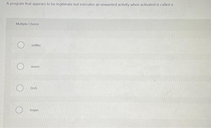  A program that appears to be legitimate but executes an unwanted