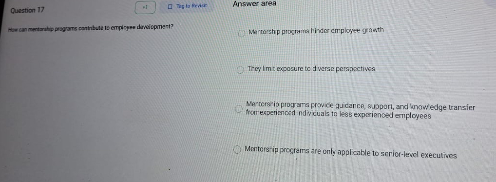  Question 17 Tag to Revisit Answer area How can mentorship programs