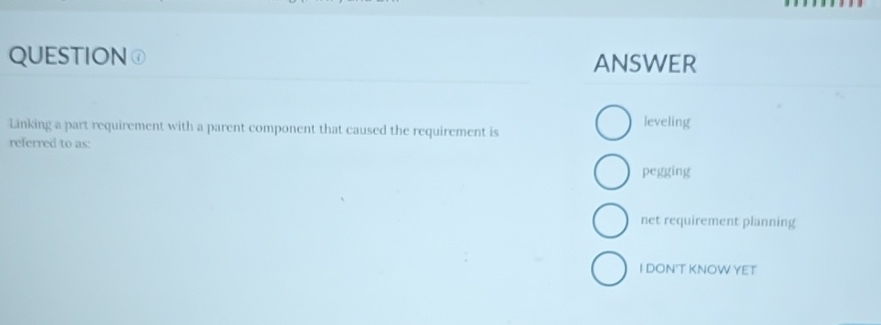  QUESTION ANSWER Linking a part requirement with a parent component that