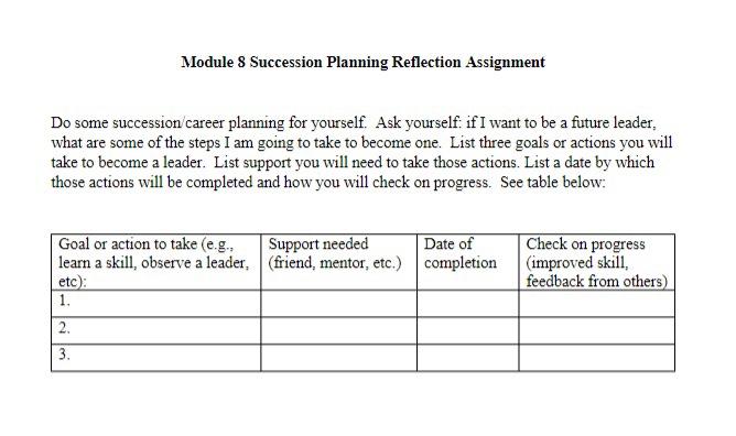  Module 8 Succession Planning Reflection Assignment Do some succession/career planning for