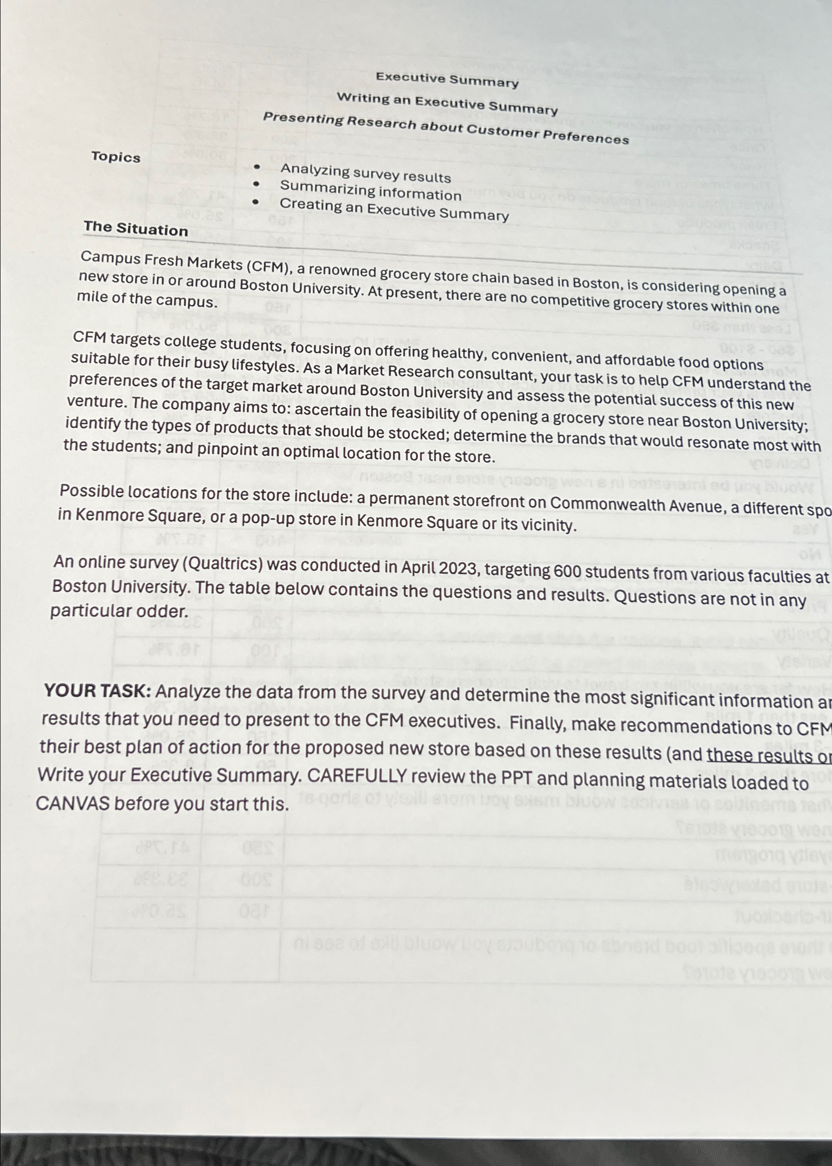  Executive Summary Writing an Executive Summary Presenting Research about Customer Preferences