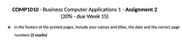 COMP1010 - Business Computer Applications 1 - Assignment 2 (20% -