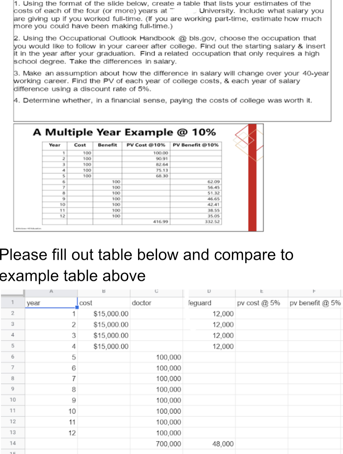  Please fill out the bottom chart. 1. Using the format of