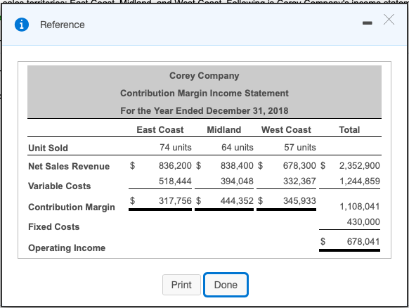 segments based on sales territories: East Coast, Midland, and West Coast. Following