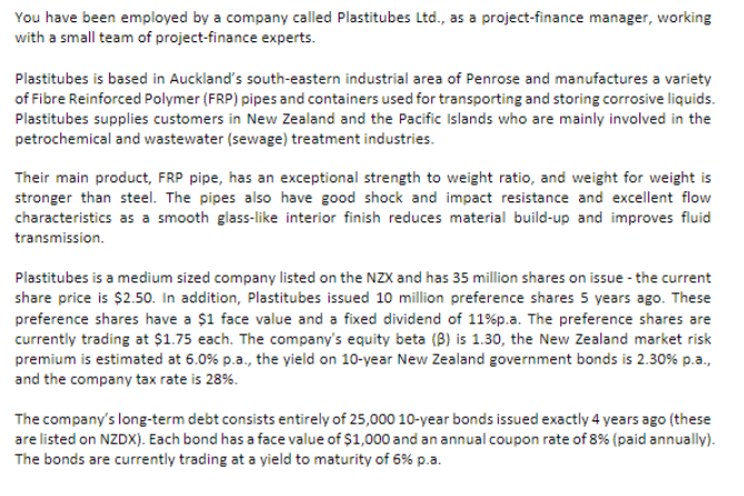 WACC METHOD FINANCE QUESTION You have been employed by a company called
