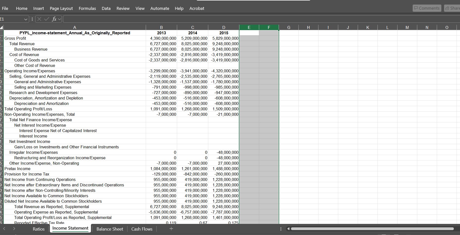 Acrobat Comments 1 Share ~ B3 vilXV fav =SUM( ' Income Statement