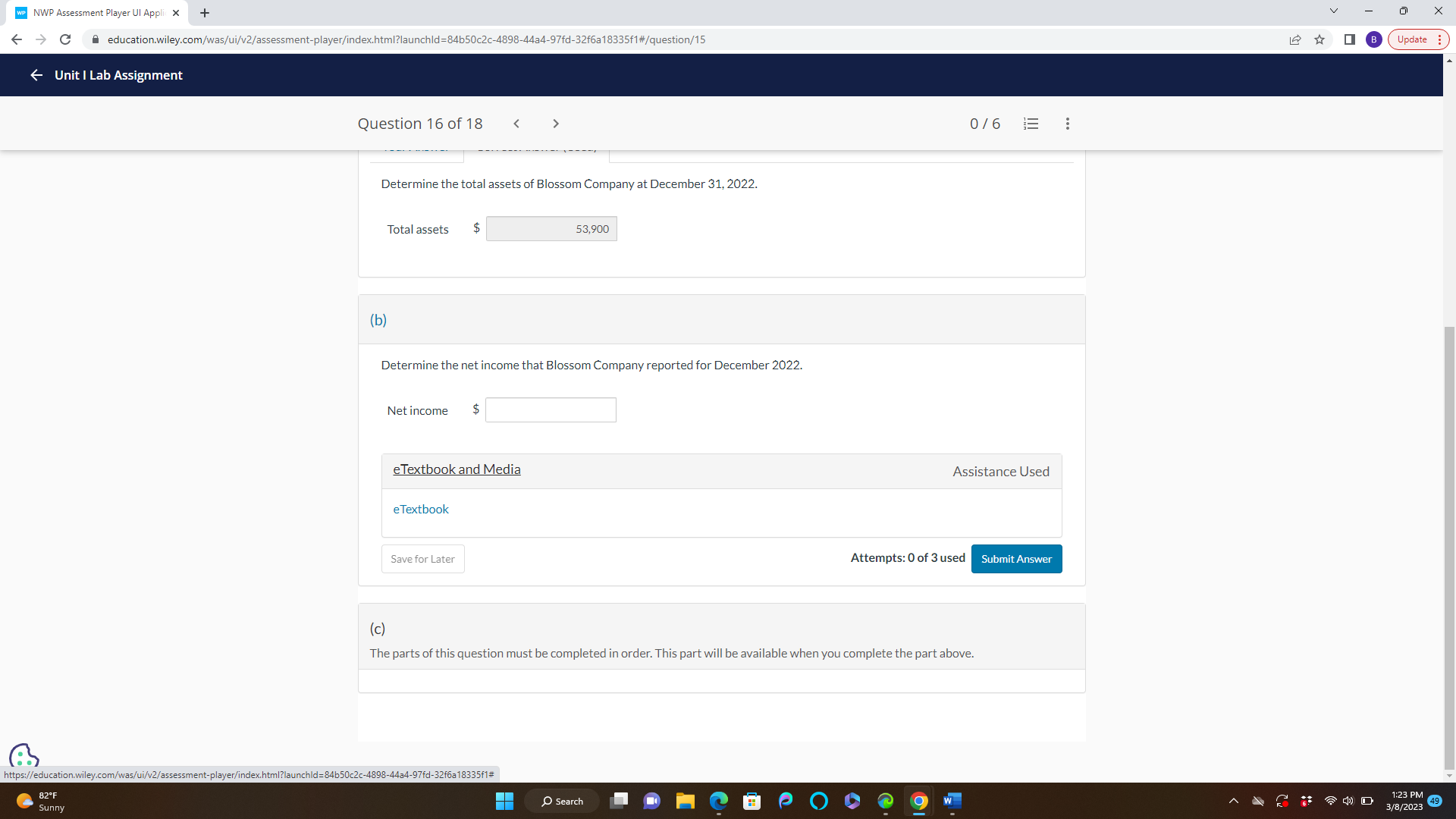 A education.wiley.com/was/ui/v2/assessment-player/index.html?launchld=84650c2c-4898-44a4-97fd-32f6a18335f1#/question/15 Update : Unit I Lab Assignment Question 16 of 18