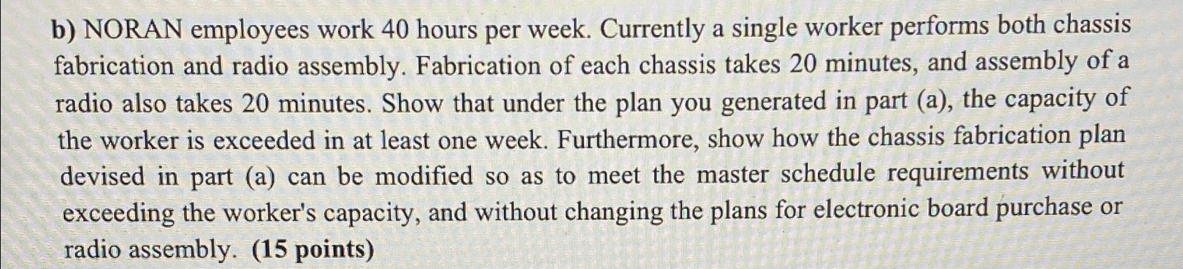  b) NORAN employees work 40 hours per week. Currently a single