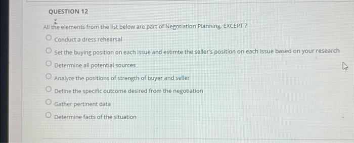  QUESTION 12 All the elements from the list below are part