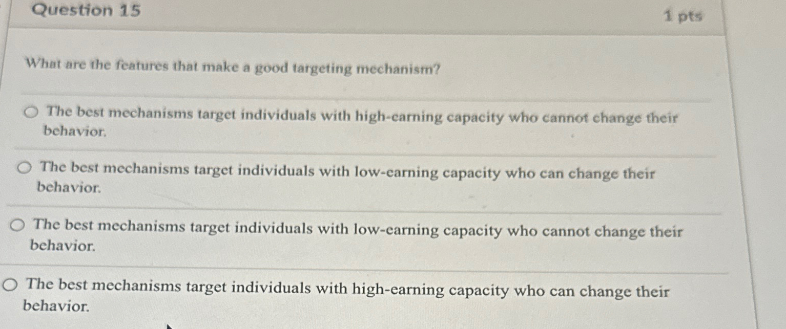  Question 15 What are the features that make a good targeting