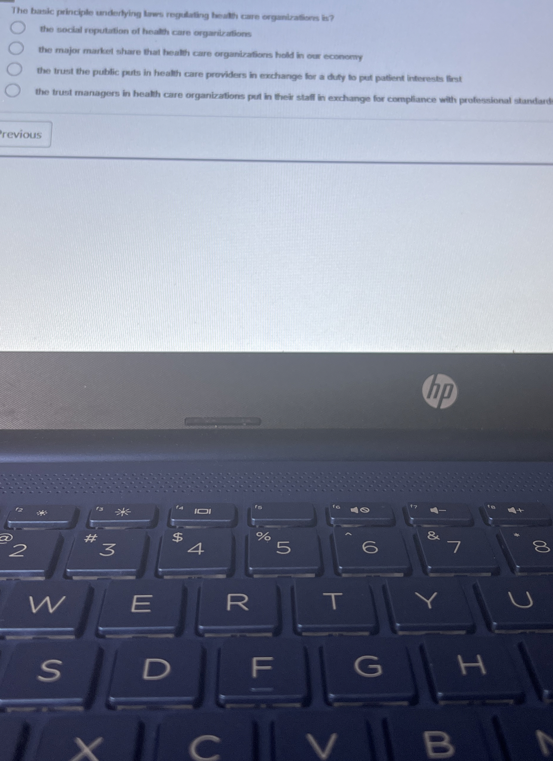  The basic peinciple undertying terws reguulating heanth care organizations is? the