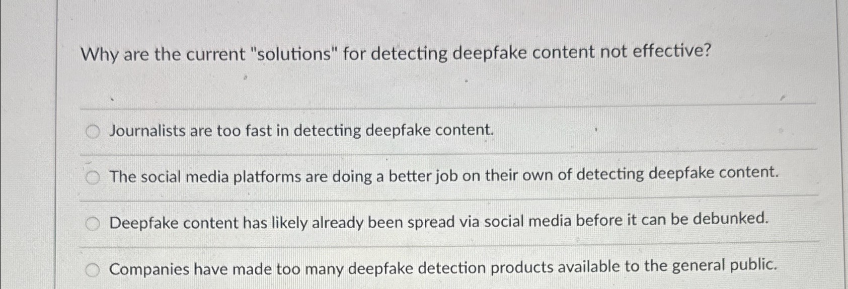  Why are the current "solutions" for detecting deepfake content not effective?