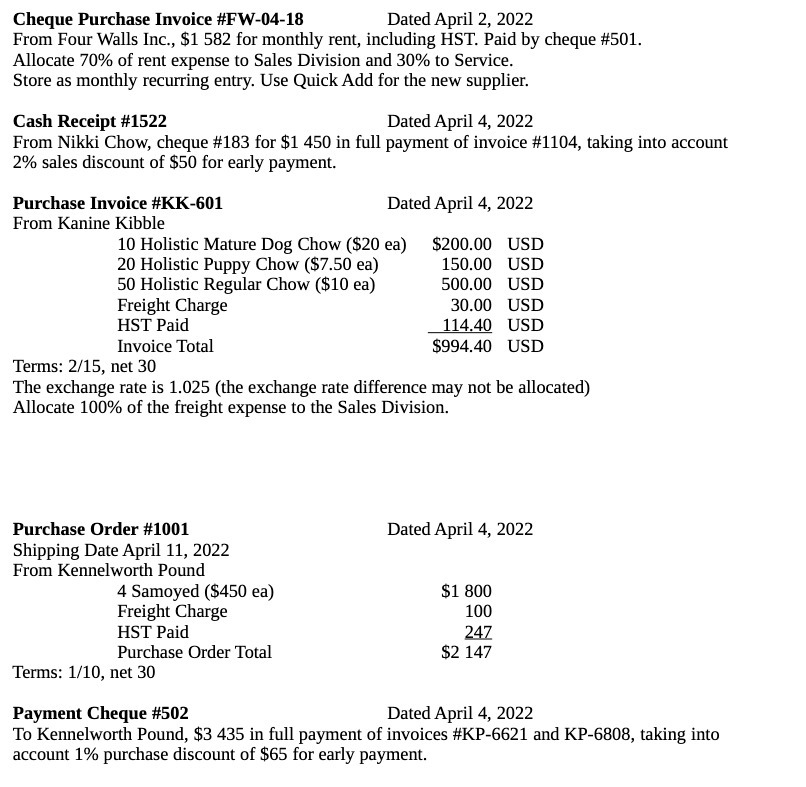  Cheque Purchase Invoice #FW-04-18 Dated April 2, 2022 From Four Walls