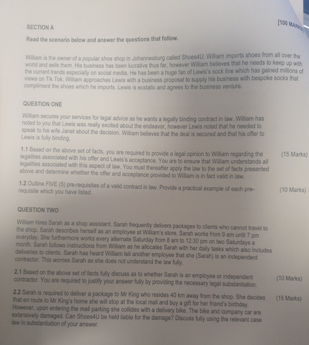  SECTION A Read the scenario below and answer the questions that