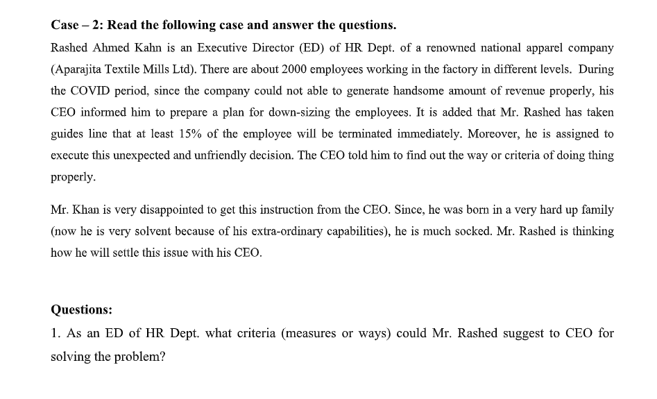 Please solve your own words Course Title : Compensation Management Case-2: Read