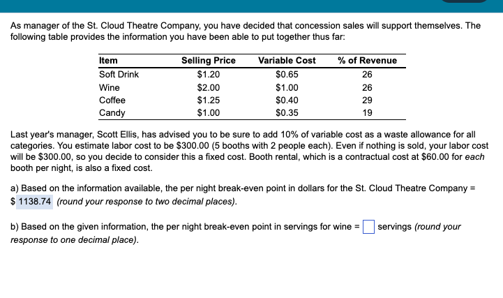 A. is correct. I only need question B. As manager of
