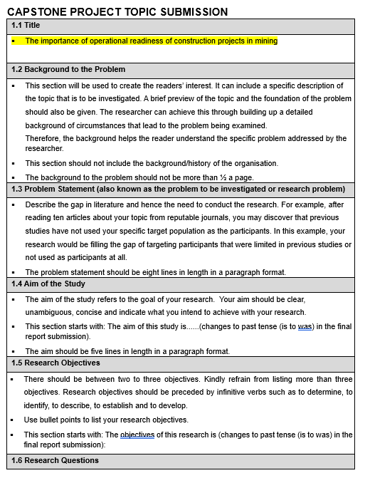  Capstone Project Topic Submission (Use Template below) Title: The importance of