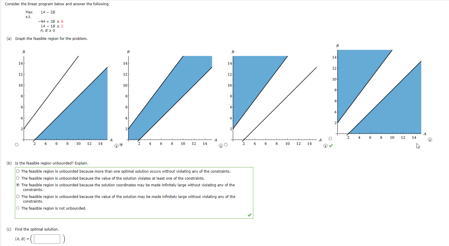 Q4 Consider the linear program below and answer the following. Maxs.t.1A2B4A+3B61A1B2A,B0 (a)