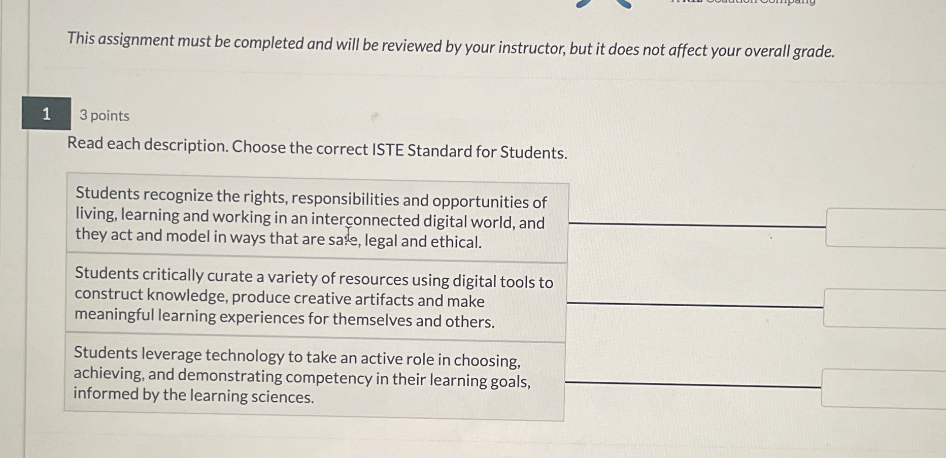  This assignment must be completed and will be reviewed by your