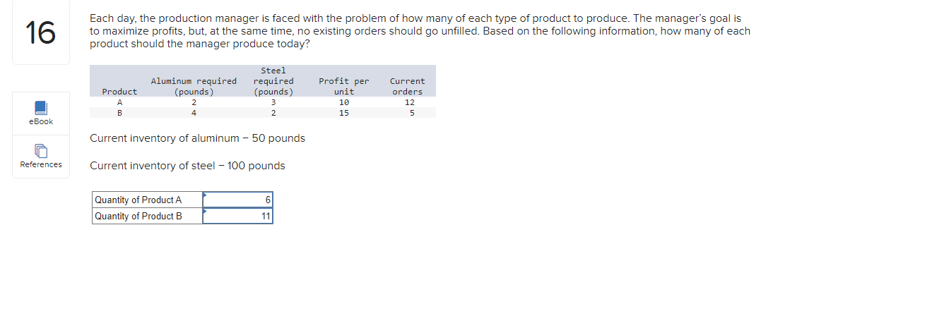Each day, the production manager is faced with the problem of