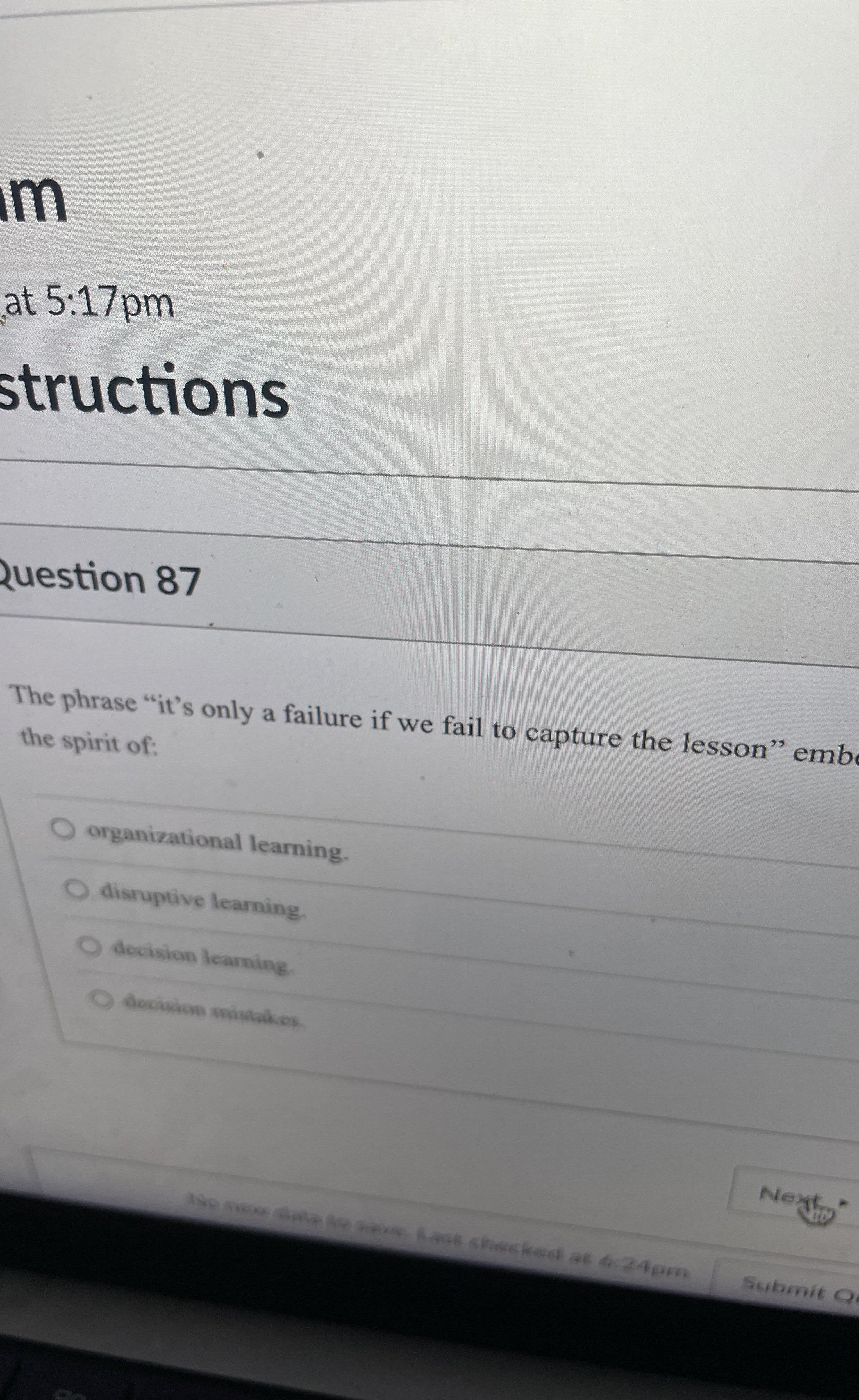  m at 5:17pm structions 2uestion 87 The phrase "it's only a