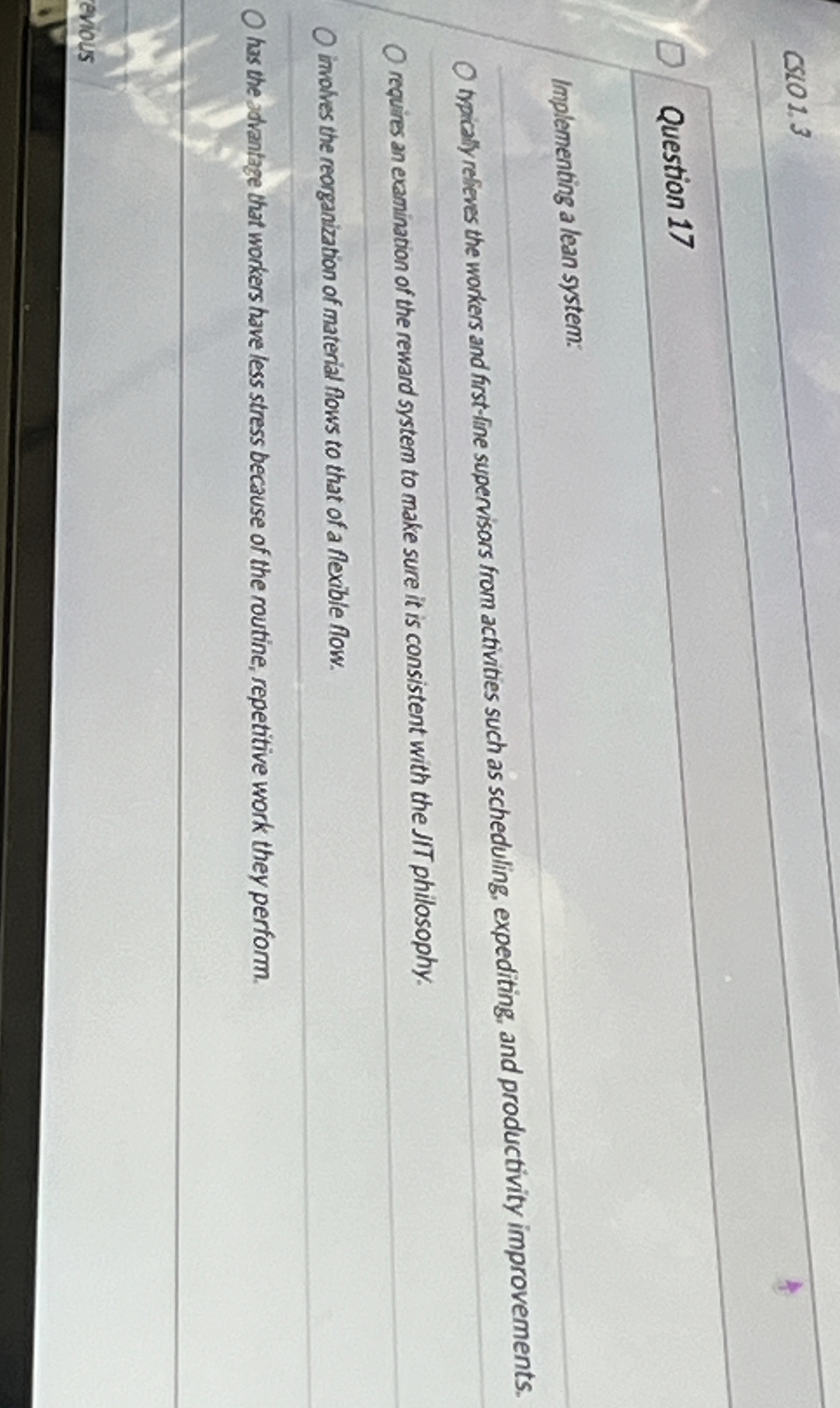  06101.3 Question 17 Implementing a lean system: ans from activities such