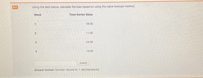 decimal places. Using the data below, Use the 2 period moving average