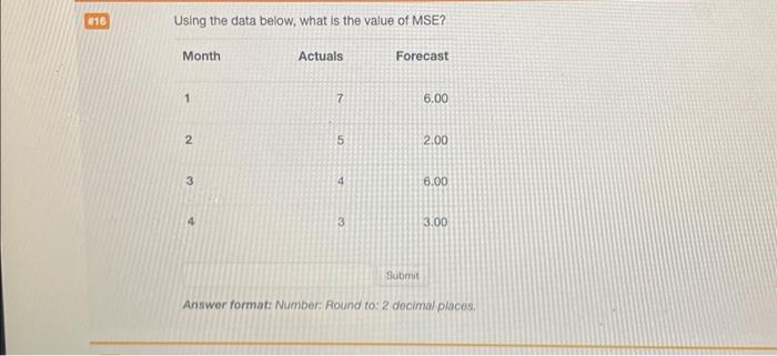 2 decimal piaces. Using the data below, what is the value of