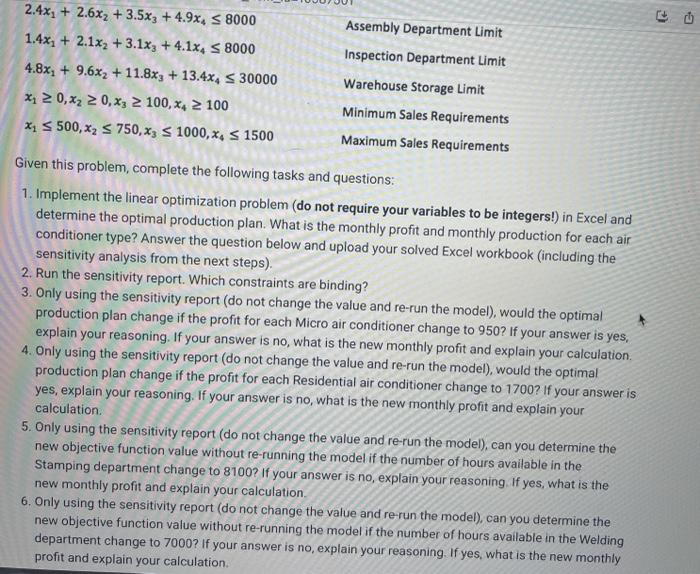 should produce to maximize their profits. Ranlux makes four types of air