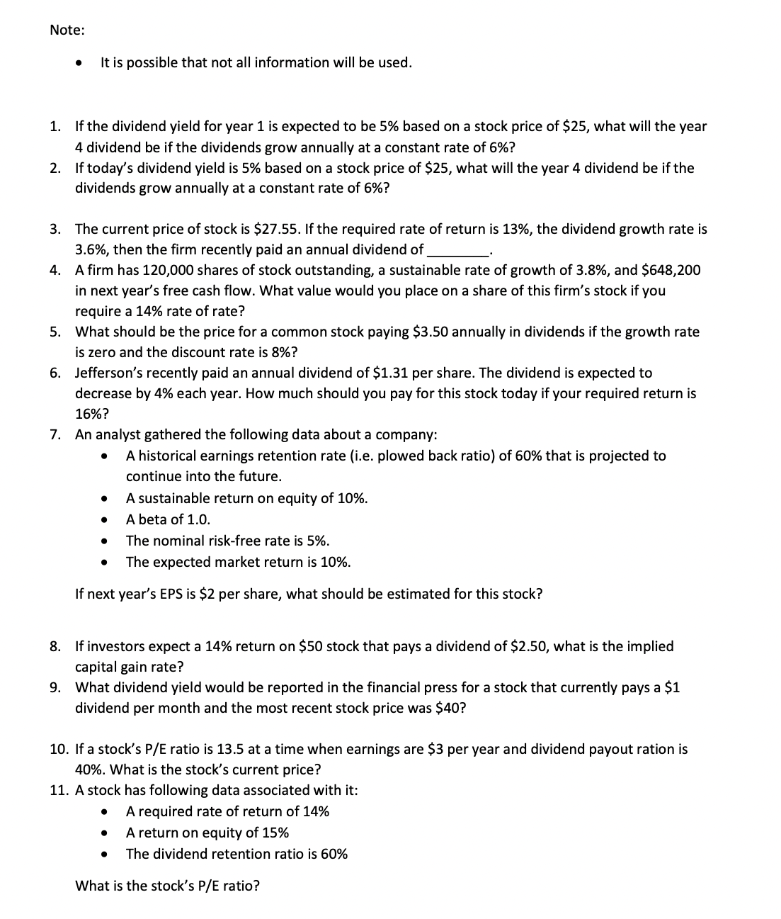  Note: 10. 11. o It is possible that not all information